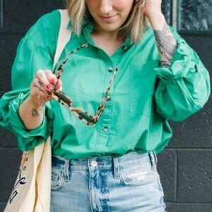 Free People We The Free Happy Hour Solid Poplin Top Large Green